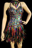 Rainbow Feather Sequin Party Dress | SHRINE CLOTHING