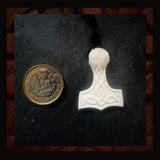 White Thor Hammer Hand Carved Bone Pendant Shrine
