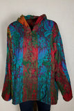 Size XL Turquoise and Red Fleece Flower Pullover Hoodie