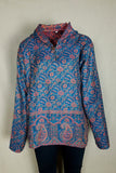 Size L Fleece Turquoise and Pink Leaf Paisley Pullover Hoodie | Shrine