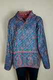 Size L Fleece Turquoise and Pink Leaf Paisley Pullover Hoodie