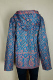 Size L Fleece Turquoise and Pink Leaf Paisley Pullover Hoodie | Shrine