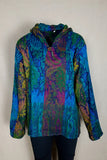 Size L Fleece Blue and Pink Leaf Flower Pullover Hoodie