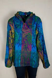 Size L Fleece Blue and Pink Leaf Flower Pullover Hoodie | Shrine