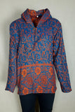 Size M Teal and Orange Fleece Leaf Paisley Pullover Hoodie
