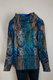 Size M Teal and Ochre Fleece Leaf Paisley Pullover Hoodie | Shrine