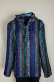 Size L Teal Blue, Purple Paisley Fleece Stripe Pullover Hoodie