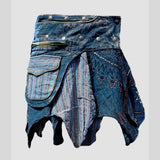 Adjustable Pop Stud Boho Fairy Pocket Wrap Skirt Teal Blue