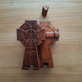 Hand Carved Wooden Trinket Jewellery Puzzle Box, Celtic Cross