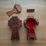 Hand Carved Wooden Trinket Jewellery Puzzle Box, Celtic Cross
