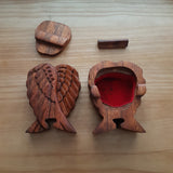 Hand Carved Wooden Trinket Jewellery Puzzle Box, Angel Wings Reiki