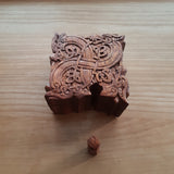 Hand Carved Square Wooden Celtic Trinket Jewellery Puzzle Box, Four Dragons