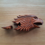 Hand Carved Wooden Trinket Jewellery Puzzle Box, Eagle Head