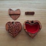 Hand Carved Wooden Trinket Jewellery Puzzle Box, Celtic Love Heart