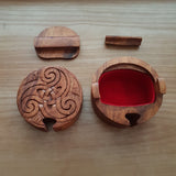 Hand Carved Wooden Trinket Jewellery Puzzle Box, Round Celtic Triskelion Spirals