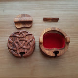 Hand Carved Wooden Trinket Jewellery Puzzle Box, Round Celtic Knotwork