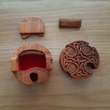 Hand Carved Wooden Trinket Jewellery Puzzle Box, Round Celtic Cross