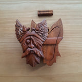 Hand Carved Wooden Trinket Jewellery Puzzle Box, Viking Norse God Odin Head