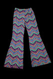 Women's Boho Multicoloured Rainbow Zig Zag Print Flared Trousers | SHRINE CLOTHING - SHRINE