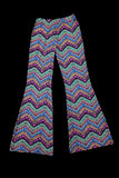 Women's Boho Multicoloured Rainbow Zig Zag Print Flared Trousers | SHRINE CLOTHING