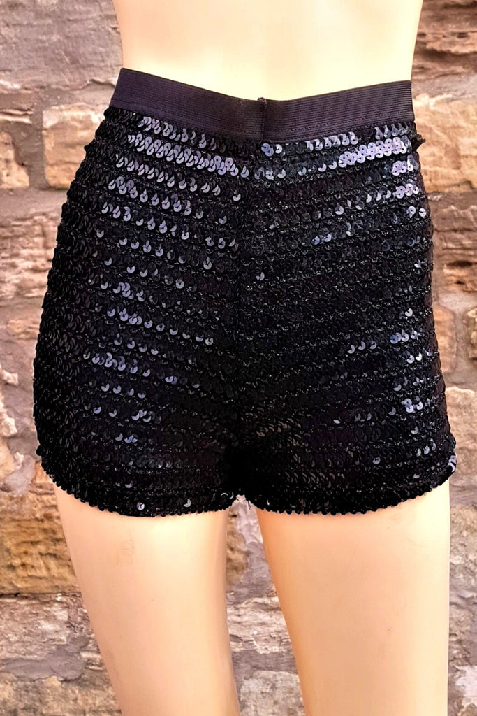 High Waisted Glitter Sequin Hot Pants Black SHRINE
