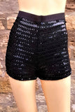 High Waisted Glitter Sequin Hot Pants Black