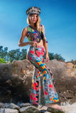 Women's Boho Multicoloured Liquid Candy Print Flared Trousers | Shrine Clothing