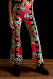 Women's Boho Multicoloured Liquid Candy Print Flared Trousers | Shrine Clothing - SHRINE