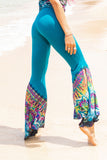  Teal Blue Multicoloured Tie Dye Flared Trousers