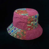 Maroon Red Hill Tribe Festival Patchwork Bucket Hat | SHRINE HATS