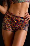 Women's Kaleidoscope Print Stretch Yoga Festival Rave Beach Shorts/Hot Pants | Shrine Clothing