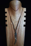 Hand Made Macrame Feather Brass Pendant Necklace with Turquoise Stone