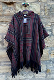 Maroon and Black Heavy Natural Cotton Hooded Poncho | SHRINE