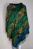 Green Ochre Acrylic Wool V Shaped Flower Poncho - SHRINE