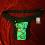 Black Turquoise Green Diamond Printed Cotton Pocket Belt Hip Bag