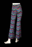 Women's Boho Multicoloured Rainbow Zig Zag Print Flared Trousers | SHRINE CLOTHING - SHRINE