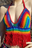 Festival Summer Red Rainbow Crochet Top
