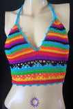 Sexy Festival Summer Rainbow Crochet Top - Festival Rave Beach - One Size - SHRINE Clothing