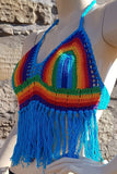 Festival Summer Rainbow Turquoise Crochet Top One Size 
