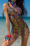 Women's Rainbow sequin bodysuit Burlesque Rave Disco Party Holographic beach | Shrine Clothing - SHRINE