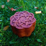 Hand Carved Wooden Trinket Jewellery Puzzle Box, Round Celtic Flower