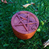 Hand Carved Wooden Pentagram Star Trinket Jewellery Puzzle Box