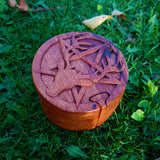 Hand Carved Wooden Trinket Jewellery Puzzle Box Stag Pentagram Pagan