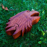 Hand Carved Wooden Trinket Jewellery Puzzle Box, Eagle Head