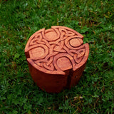 Hand Carved Wooden Trinket Jewellery Puzzle Box, Round Celtic Cross