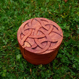 Hand Carved Wooden Trinket Jewellery Puzzle Box, Round Celtic Knotwork