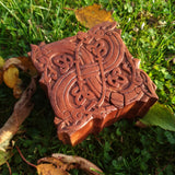 Hand Carved Square Wooden Celtic Trinket Jewellery Puzzle Box, Four Dragons