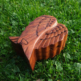 Hand Carved Wooden Trinket Jewellery Puzzle Box, Angel Wings Reiki