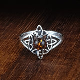 Amber and Silver Celtic Ring