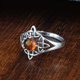 Amber and Silver Celtic Ring